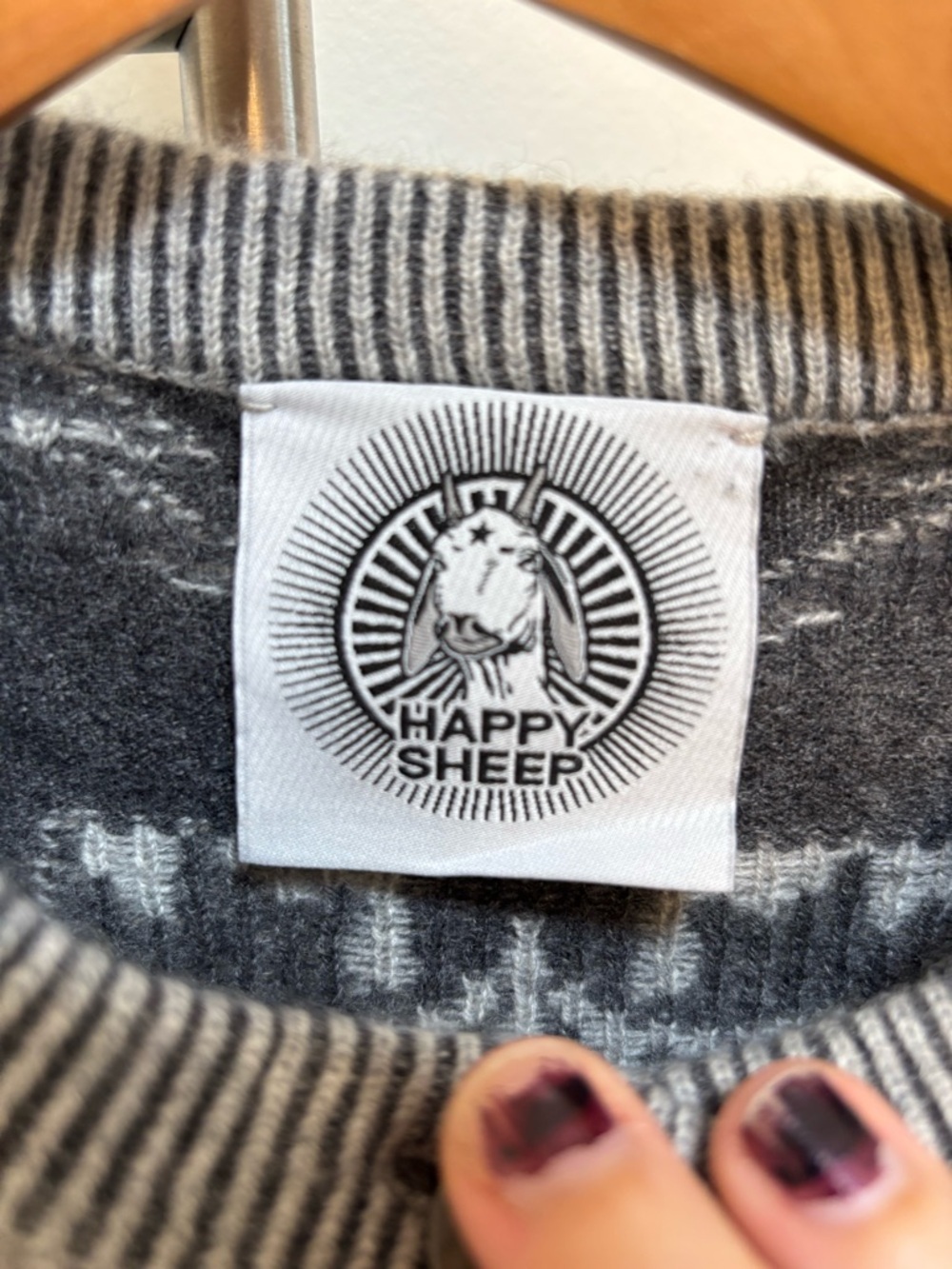 Happy Sheep Wool Jacquard Cardigan Size Medium Crewneck Old Money Quiet Luxury - Picture 8 of 13
